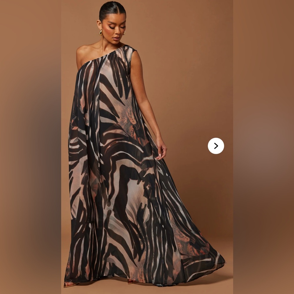 Florence Chiffon Kaftan Maxi Dress - Black/Brown